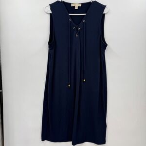 MICHAEL Michael Kors Womens XL Navy Blue Sleeveless Lace Up Shift Dress‎